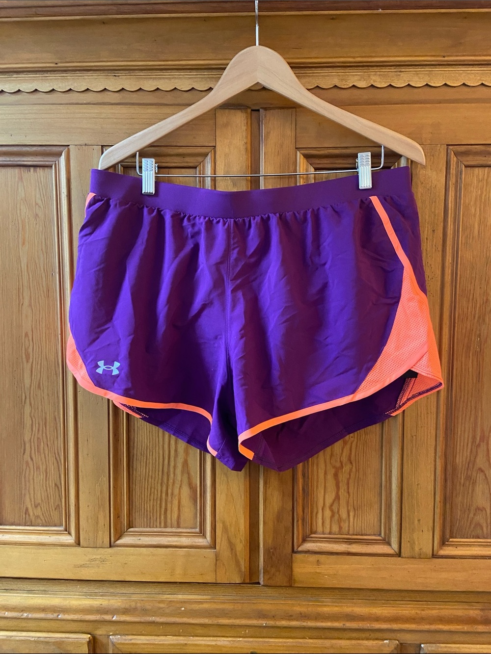 NWT Under Armour XL Women’s Purple Running Shorts with Coral Accents